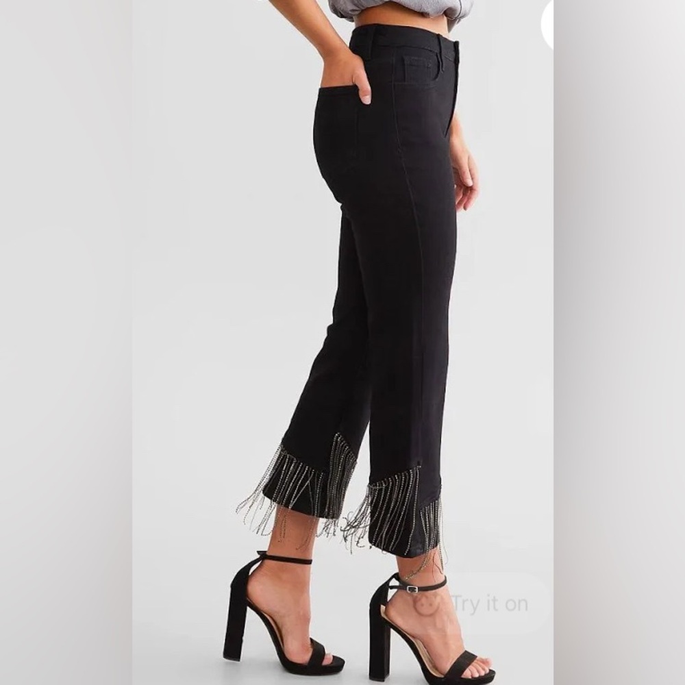 Blue B Black Fringed Women High Rise Cropped Jeans